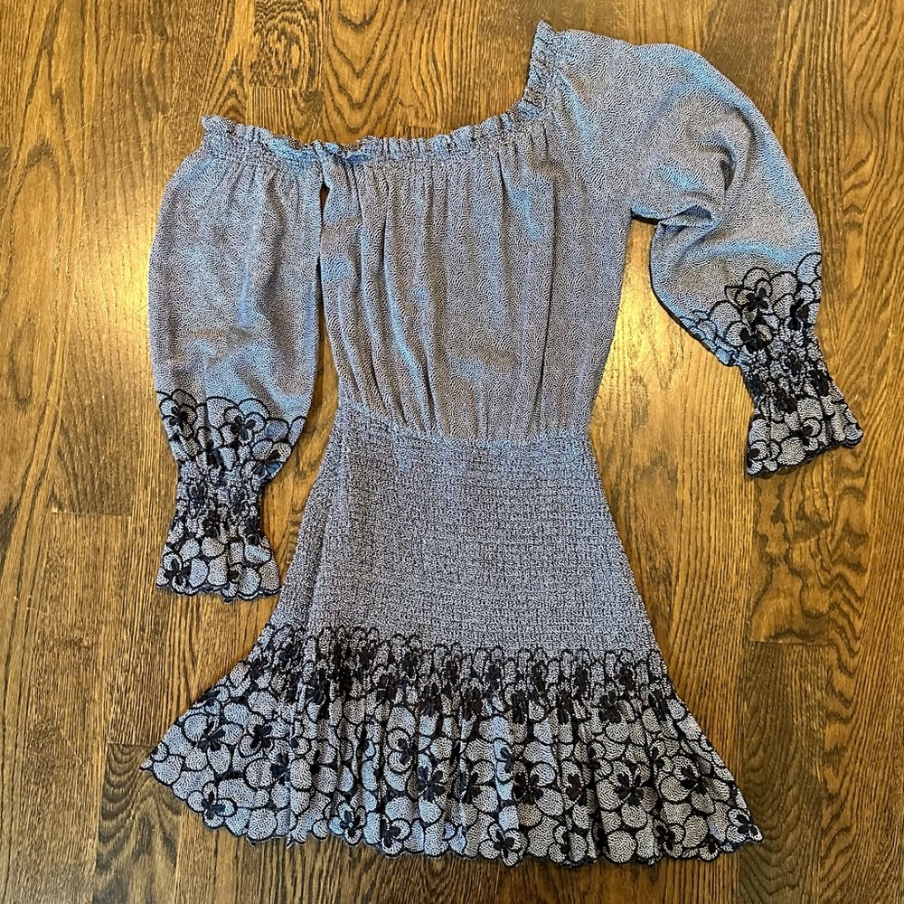 Alexis Navy Off Shoulder Polka Dot Mini